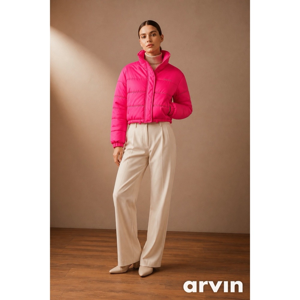I.AM.GIA Jacket Womens XS Pink Cropped Puffer Nylon Zip Winter (RA1)